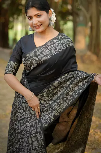 black handloom raw silk weaving designer saree with blouse