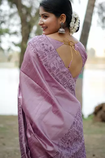 purple handloom raw silk weaving designer saree with blouse
