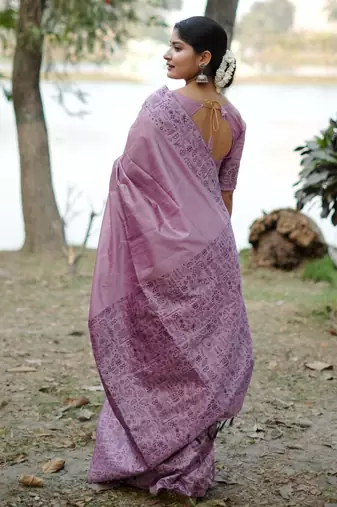 purple handloom raw silk weaving designer saree with blouse