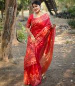 red handloom raw silk weaving designer saree with blouse