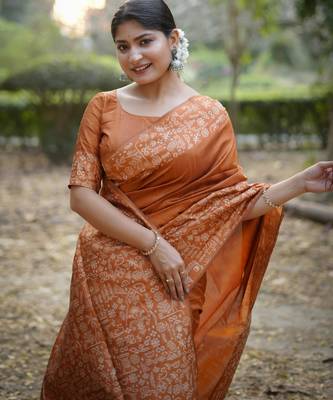 orange handloom raw silk weaving designer saree with blouse 3
