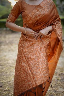 orange handloom raw silk weaving designer saree with blouse 4