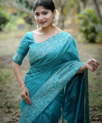 firozi handloom raw silk weaving designer saree with blouse 2