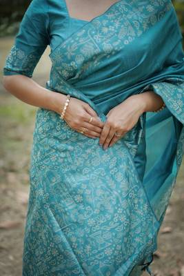 firozi handloom raw silk weaving designer saree with blouse 3