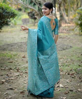 firozi handloom raw silk weaving designer saree with blouse 4
