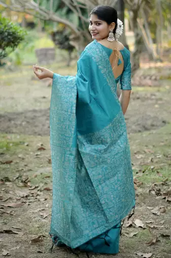 firozi handloom raw silk weaving designer saree with blouse