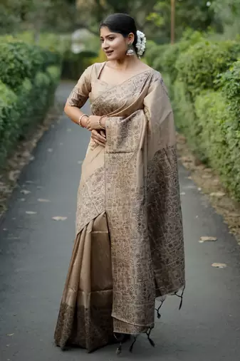 beige handloom raw silk weaving designer saree with blouse