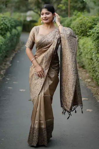 beige handloom raw silk weaving designer saree with blouse