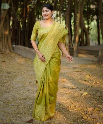 mehendi handloom raw silk weaving designer saree with blouse 2