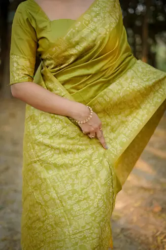 mehendi handloom raw silk weaving designer saree with blouse