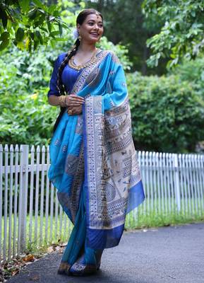 firozi soft tussar silk printed designer saree with blouse 2