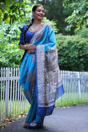 firozi soft tussar silk printed designer saree with blouse