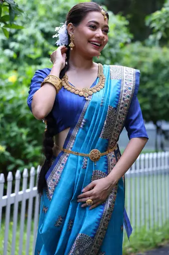firozi soft tussar silk printed designer saree with blouse