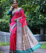 pink soft tussar silk printed designer saree with blouse