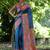 blue soft tussar silk kalamkari printed designer saree with blouse
