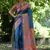 blue soft tussar silk kalamkari printed designer saree with blouse
