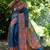 blue soft tussar silk kalamkari printed designer saree with blouse