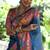 blue soft tussar silk kalamkari printed designer saree with blouse