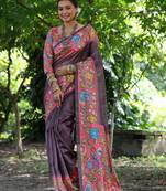 black soft tussar silk kalamkari printed designer saree with blouse