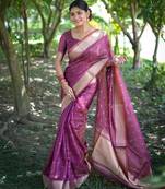 purple soft kalyani silk zari woven designer saree with blouse