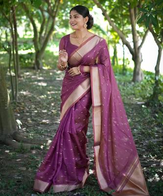 purple soft kalyani silk zari woven designer saree with blouse 2