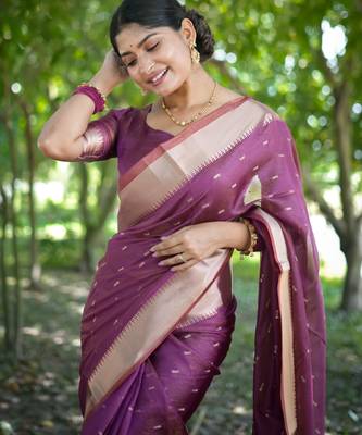purple soft kalyani silk zari woven designer saree with blouse 3