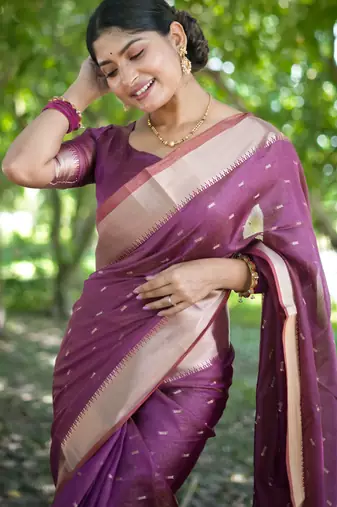 purple soft kalyani silk zari woven designer saree with blouse