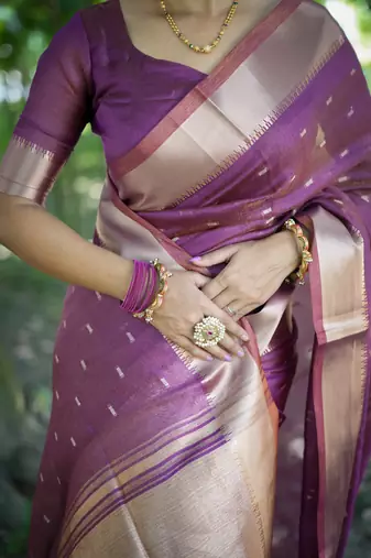 purple soft kalyani silk zari woven designer saree with blouse