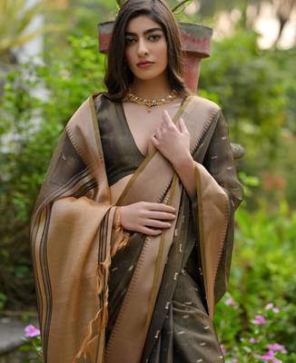 mehendi soft kalyani silk zari woven designer saree with blouse 3