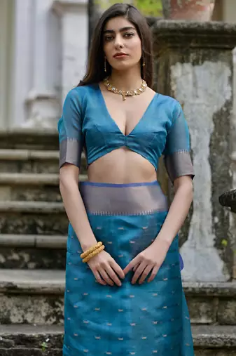 firozi soft kalyani silk zari woven designer saree with blouse