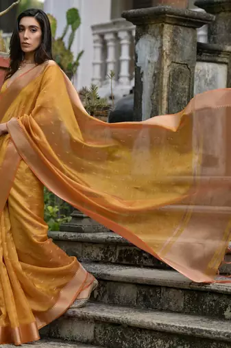 mustard soft kalyani silk zari woven designer saree with blouse