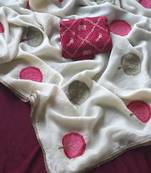  White satin georgate sarees with mapple mottifs embroidory all over saree with lace