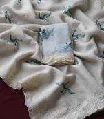 White crush fabric saree with Lucknowi embraided border with butterfly embroidery