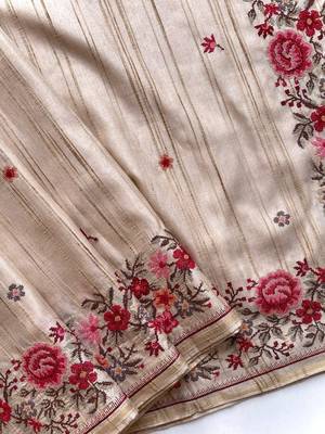 Beige Loom Tussar Saree With All Over Designer Embroidery 1