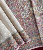 TUSSAR SAREE WITH ALL OVER POSITION EMBROIDERY TRADITIONAL MADHUBANI EMBROIDERED PALLU 