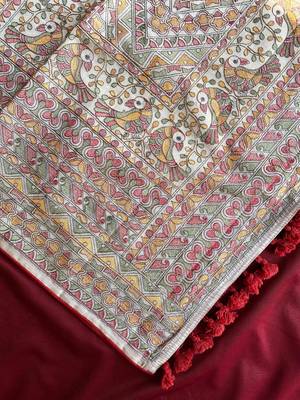 TUSSAR SAREE WITH ALL OVER POSITION EMBROIDERY TRADITIONAL MADHUBANI EMBROIDERED PALLU  4