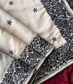 WHITE LOOM TUSSAR SAREE WITH ALL OVER SINGLE TONE DESIGNER EMBROIDERY PATTERN