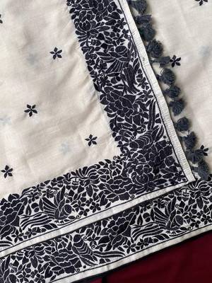 WHITE LOOM TUSSAR SAREE WITH ALL OVER SINGLE TONE DESIGNER EMBROIDERY PATTERN 2