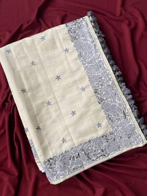 WHITE LOOM TUSSAR SAREE WITH ALL OVER SINGLE TONE DESIGNER EMBROIDERY PATTERN 5