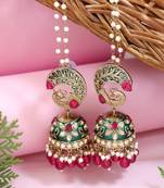 Traditional meenakari peacock design jhumka with ear chain for women 