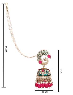 Traditional meenakari peacock design jhumka with ear chain for women  4