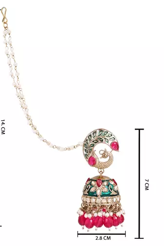 Traditional meenakari peacock design jhumka with ear chain for women 