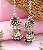 Traditional meenakari kundan jhumka with ear chain for women (e3381)