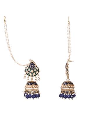 Traditional meenakari kundan jhumka with ear chain for women (e3381) 3
