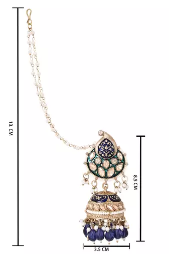 Traditional meenakari kundan jhumka with ear chain for women (e3381)