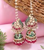 Traditional meenakari jhumka with ear chain for women (e3382)