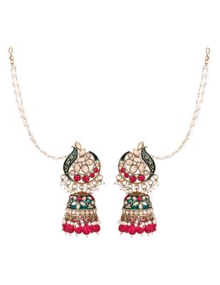 Traditional meenakari jhumka with ear chain for women (e3382) 2