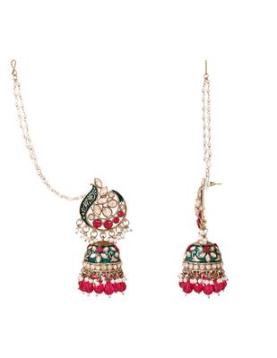 Traditional meenakari jhumka with ear chain for women (e3382) 3
