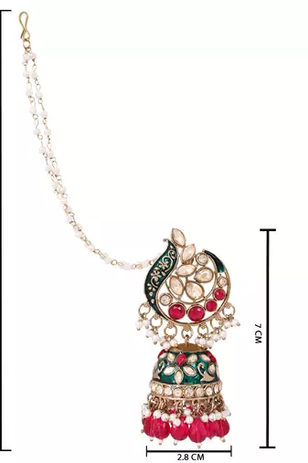 Traditional meenakari jhumka with ear chain for women (e3382)