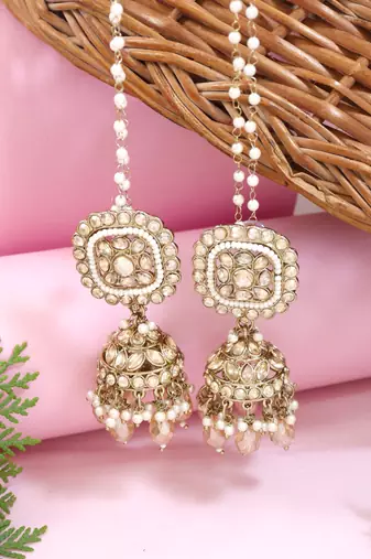 Detachable ear chain with jhumka earrings 